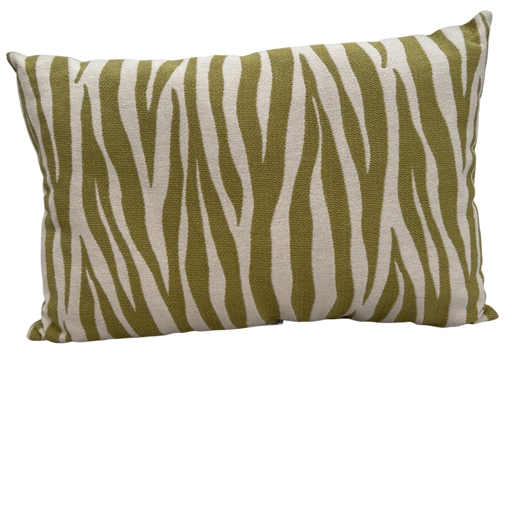 HomeGoods Olive Green Zebra Print Lumbar Decorative Pillow Velvet Back 22x14